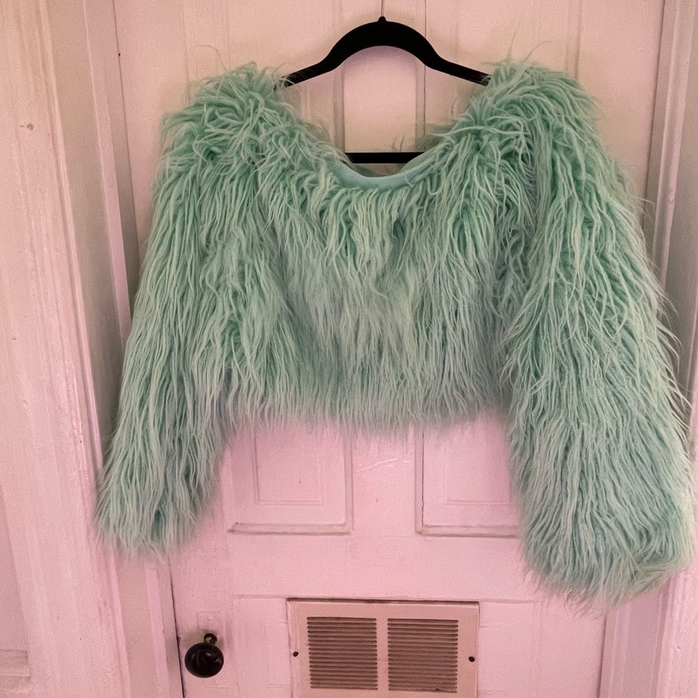 AKIRA Mint Green Faux Fur Sweater